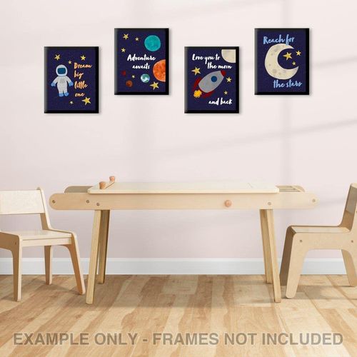 TRENDYPRINT Outer Space Inspiration Quotes – Astronaut in the Stars – Children’s Bedroom Nursery Home Decor Set – Set of Four 8" x 10" Wall Art