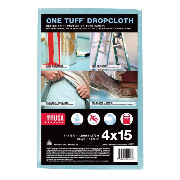 Trimaco 90099 One Tuff Dupont Sontara Professional Grade Drop, 0.011 In T, 4 W X 15 Ft L, Blue, Cloth, 4'x15 feet