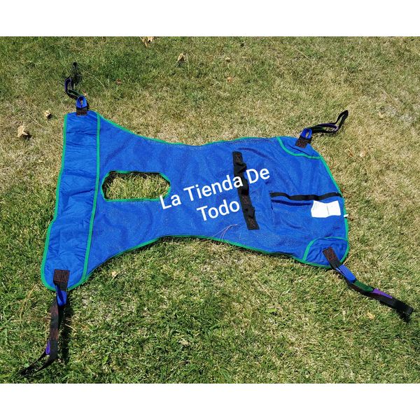 LARGE 600 LB LIMIT PATIENT LIFT SLING MESH BLUE CAMMODE OPENING fits 30115 READ