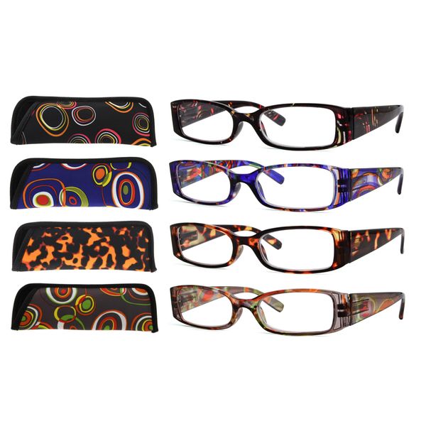 Eyekepper 4-Pack Beautiful Colors Spring Hinge Rectangular Reading Glasses +1.00