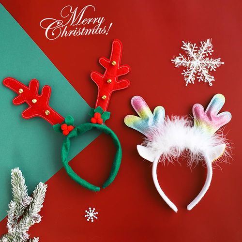 LEKTIST Christmas Reindeer Antlers Headband Halloween Theme Party Animal Cosplay Plush Headbands Hair Accessories Cute Reindeer for Children Adult Christmas Halloween(Reindeer Colorful)