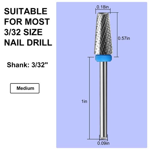 C12rtive 5-IN-1 Tungsten Carbide Bit,Tapered Barrel Electronic Nail Drill Bit for Acrylic Gel Nails Dual Nail Form Remove,3/32 Diameter Nail Bit for E-File Nail Drill(Medium)