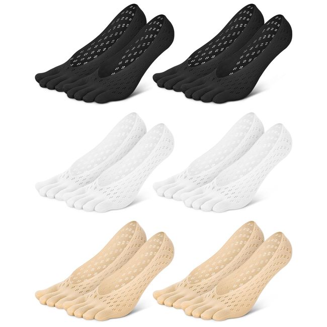 6 Pair Orthoes Bunion Relief Socks, Toe Alignment Socks, Compression Align Toe Socks No Show Low Cut Liner Five Finger Socks, Toe Separator Sock for Women Men Bunion