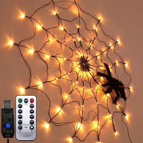 Halloween Decoration Light LED Lighted Spider Web Haunted House Tool Spider Web Halloween Decorations Atmosphere Props Home Haunted House Decoration Tool Halloween Party (Orange)