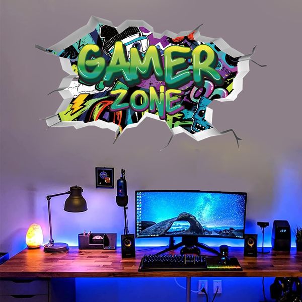 TOARTi 3D Gamer Wall Stickers Green Gamer Zone 3D Wall Stickers for Gamer Bedroom Accessories Gaming Vinyl Wall Decal Video Game Removable Wall Art PlayStation Decor for Teens(Green)