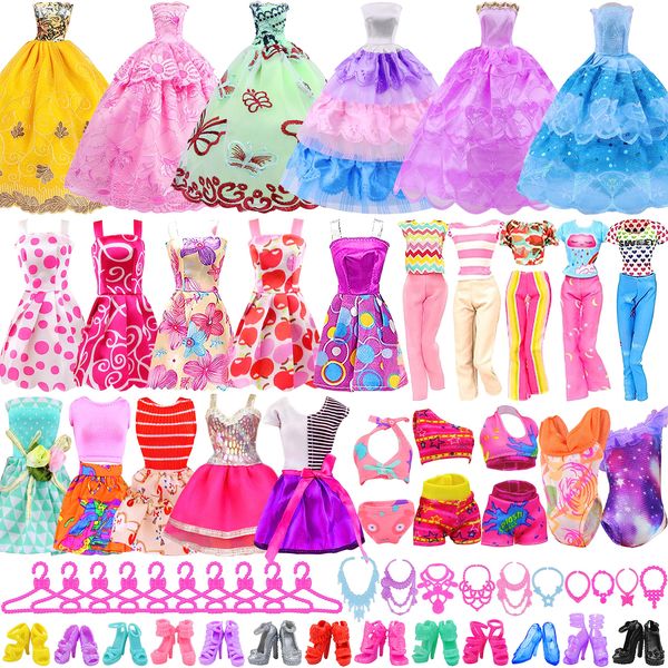 UNICORN ELEMENT 43 Pcs Doll Clothes and Accessories for 11.5 Inch Doll, Include 2 Princess Gowns 2 Fashion Skirts 5 Mini Skirts 2 Swimwears 2 Fashions 10 Shoes 10 Hangers 10 Necklaces