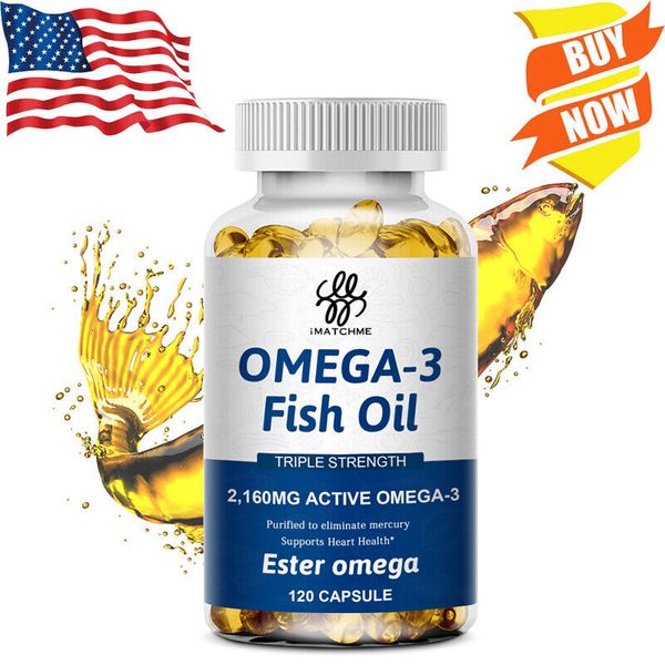 Omega 3 Fish Oil Capsules Triple Strength EPA & DHA For Heart Health 120Pcs