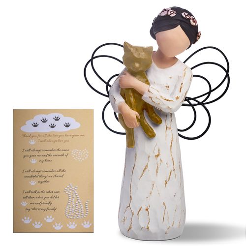 Cat Memorial Gifts for Loss of Cat, Pet Cat Remembrance Gifts, Hand-Painted Collectible Cat Angel Figurine Statue for Cat Lovers in Memory of Their Beloved Cat