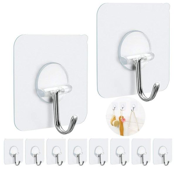 FOTYRIG Adhesive Hooks Heavy Duty Wall Hooks Sticky Hooks for Hanging Wall Hangers Without Nails 15lb(Max) 180 Degree Rotating Seamless Stick on Bathroom Kitchen Office Outdoors-10 Packs