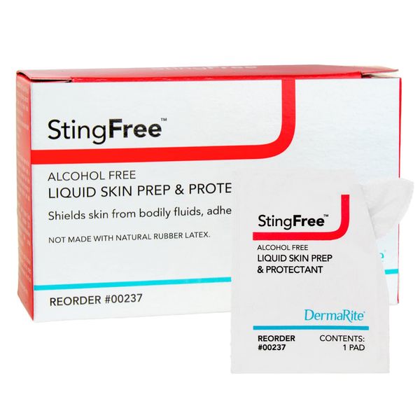 DermaRite's StingFree, Liquid Skin Prep & Shield - Alcohol-Free Wipes, Shields from Body Fluids, Adhesives and Friction - Individually Wrapped, 50 Wipes, 1 Pack
