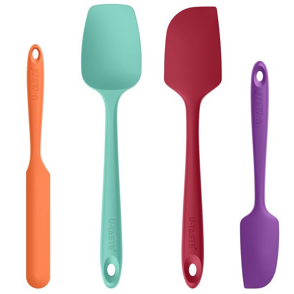 U-Taste Silicone Spatula Set of 4: 315 ℃ Heat-Resistant Flexible Food Grade Bowl Scraper, Seamless Rubber Kitchen Cooking Mixing Baking Scraping for Nonstick Cookware(Multicolors)