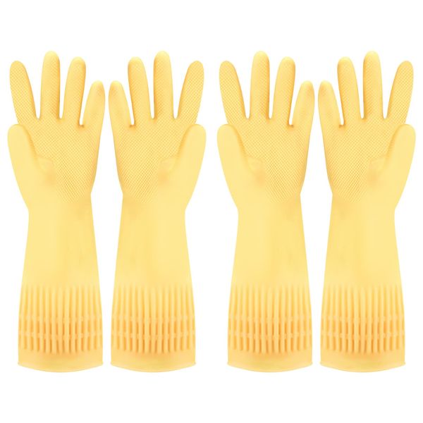 Discoball 2 Pairs Rubber Cleaning Gloves Non-slip Kitchen Dishwashing Household Glove, Long Sleeve, Reuseable