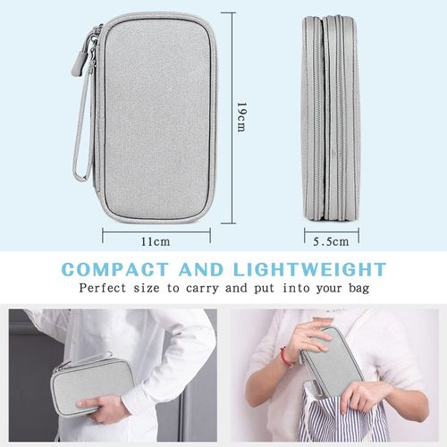 Simpolor Cable Organiser Bag, Double-Layer Electronics Accessories Bag Organiser for Cables, Universal Carry Travel Gadget Bag for Cables, Power Bank, USB Drive, Charger Hard Disk - Grey