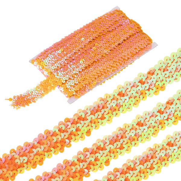 sourcing map 11 Yards 1.2 Inch Elastic Sequins Trim 3 Row Flat Sequin Strip Paillette Sequins Fabric Ribbon for Crafts DIY Sequin Fringe Sewing Orange