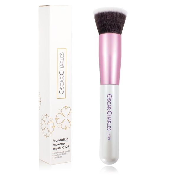 Oscar Charles Foundation Brush C129, Flat Top foundation brush for liquid Makeup Brush Pink/White