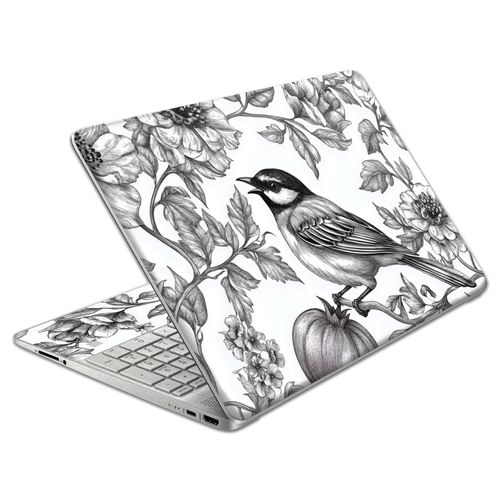 Laptop Skin Decal HP 14" - Black White Botanical, Laptop Cover Sticker, No Cutting Required, No Bubble, Waterproof, Scratch Resistant - Including Wide Screen and Wrist Pad