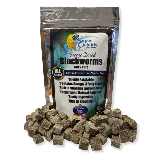 Freeze Dried Blackworms (100+ Cubes) - Perfect for Marine & Tropical Aquariums - High Protein, No Preservatives - Ideal Live Blackworms Alternative Fish Food (25 Grams)