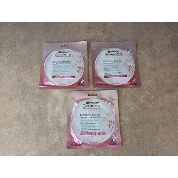 LOT OF 3 GARNIER SKINACTIVE MOISTURE BOMB SHEET MASKS G5-3(6)