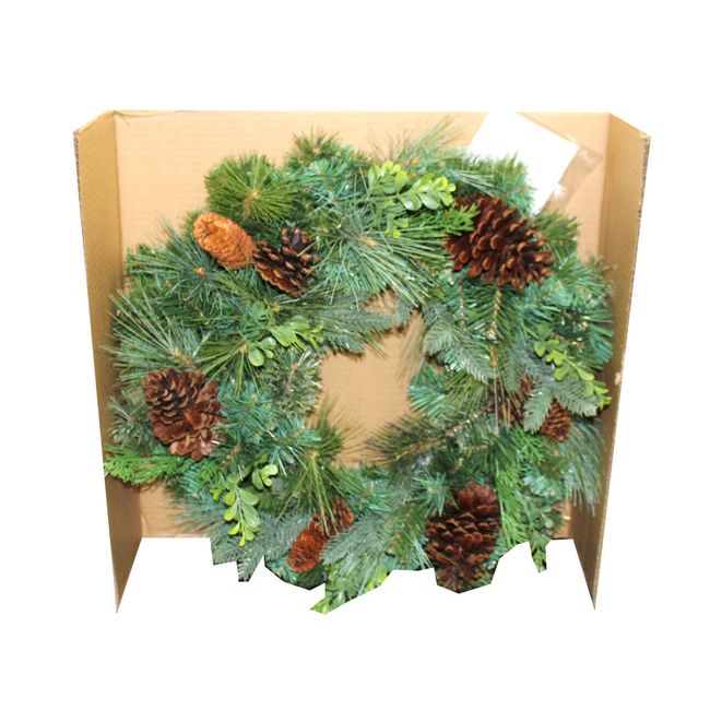 24" Greenery Wreath With Pine Cones