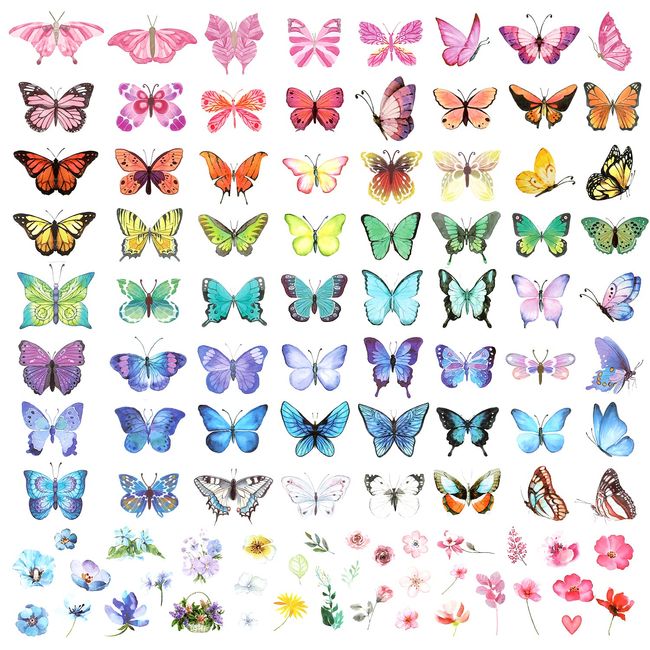 TOYMIS 100pcs Temporary Butterfly Tattoos, Colorful Small Butterfly Flowers Tattoo Stickers Waterproof Cute Small Tattoos for Adults Kids Face Body Birthday Party Carnival, 4.7x3 inch