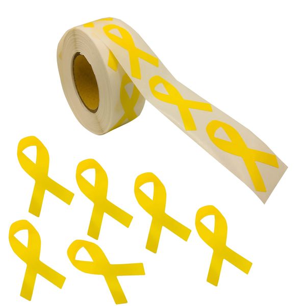 500pcs Gold Ribbon Stickers–Gold Ribbon Awareness Stickers Perfect for Childhood Cancer, Neuroblastoma Cancer and COPD Awareness, Events Decoration and Fundraising