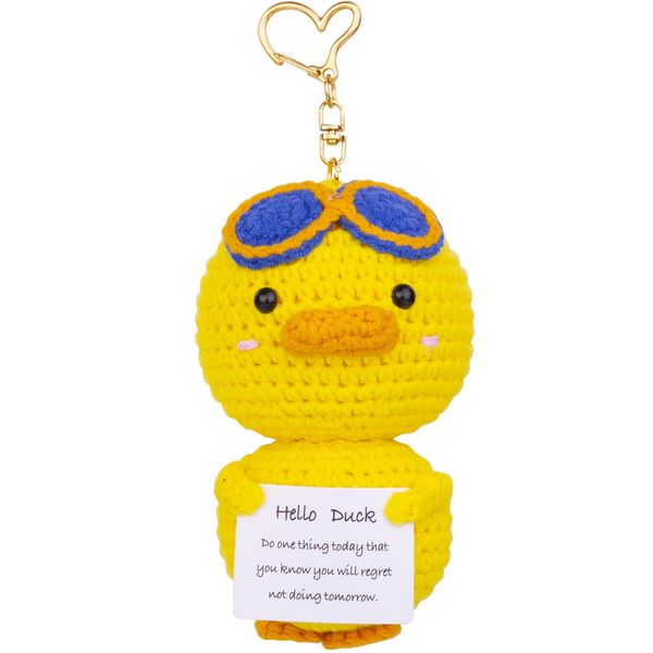 MuMyer Funny Positive Crochet Duck Keychain Handmade Emotional Support Knitted Wool Potato Doll Keychain Gift for Bag Charm(K16)