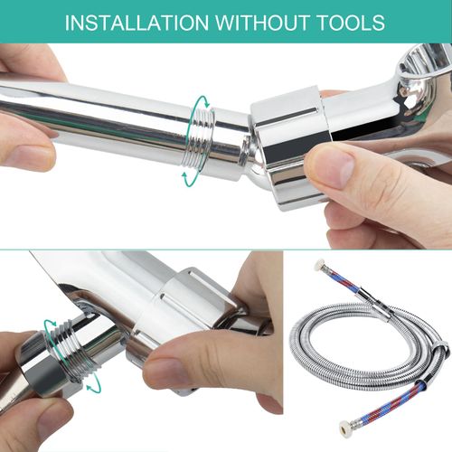 Adjustable Handheld Shower Head Holder and Hose- Premium ABS Bracket- 360 Degree Rotatable Brass Ball：Arm Mount and Hose Connector- Easy Install and Replacement Parts, MAYYAYA (Chrome holder and hose)