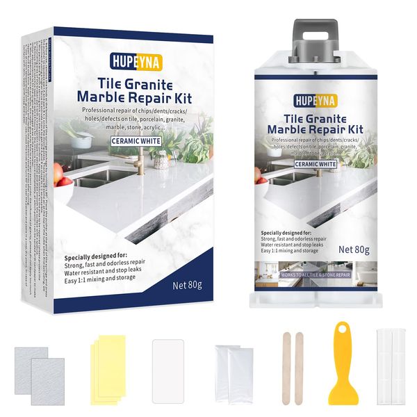 Bathtub Repair Kit White, Acrylic Tub Shower Tray & Granite Marble Repair Kit, Waterproof and Leak-Proof Porcelain Tile Repair Kit to Repair Scratches, Holes, Cracks