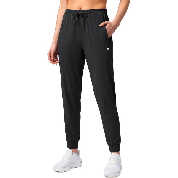 G Gradual Women's Joggers Pants with Zipper Pockets Tapered Running Sweatpants for Women Lounge, Jogging (Black, Medium)