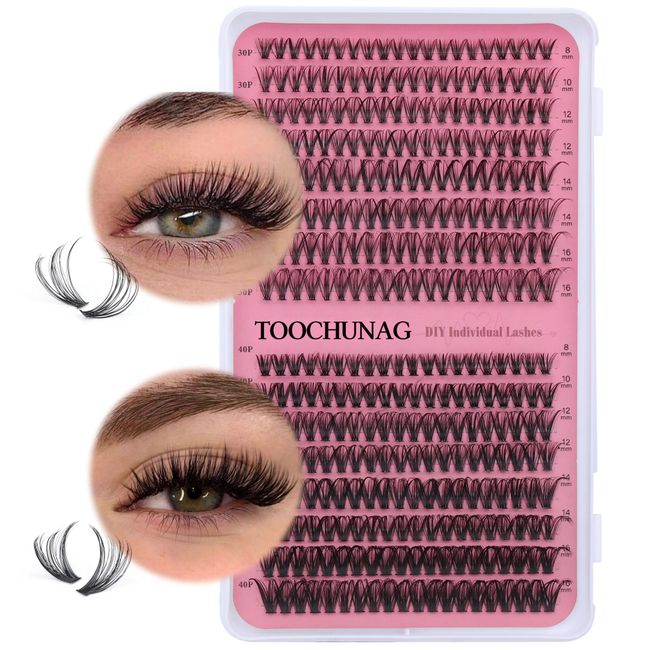 Lash Clusters 30D+40D Individual Lashes 320pcs Cluster Eyelash Extensions 8-16MIX DIY Lash Extension D Curl Wispy False Eyelashes Clusters by TOOCHUNAG