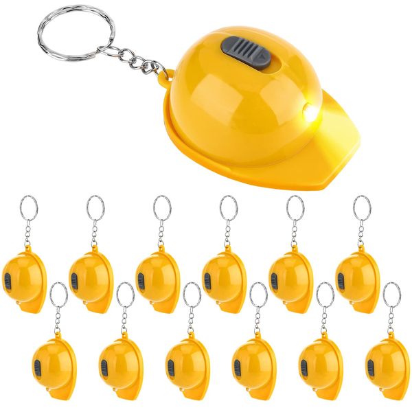 Bonuci 12 Pcs Construction Party Favors Mini Flashlight Keychain Miniature Construction Helmet Flashlight Small Safety Hat Keychain for Man Construction Themed Birthday Party Gifts Prizes Supplies