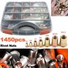 1450PCs Metric Rivets Kit Rivnut Tool Flat Head Threaded Insert Nut Knurled Body