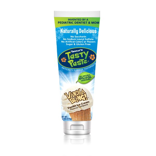 Tanner's Tasty Paste Vanilla Bling - Anticavity Fluoride Children’s Toothpaste/Great Tasting, Safe, and Effective Vanilla Flavored Toothpaste for Kids (4.2 oz.)