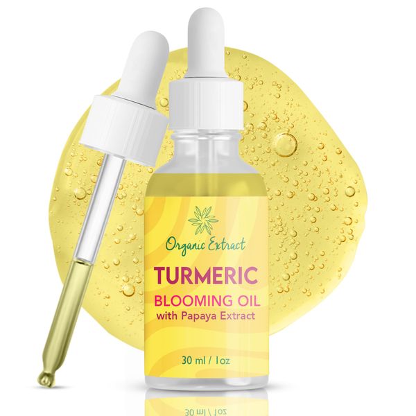 ORGANIC EXTRACT Turmeric Body Oil - 1 fl oz / 30 ml - Natural Skin Brightening Essential Oil - Non-Greasy, Ultra-Hydrating, Fast Absorbing Facial Repair Serum - Cleanses Skin, Fights Acne, Evens Tone