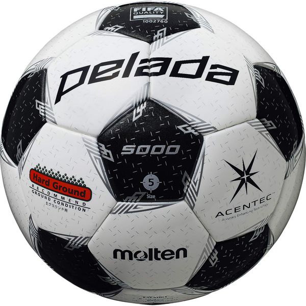 Molten F5L5001 Soccer Ball, No. 5 Ball, Junior High School Students and above, International Certified Ball, Test Ball, Pereda 5,000 Earth, White x Metallic Black