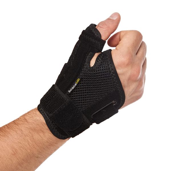 BraceUP Thumb Support Brace - Splint for Spica and Hand Support, for Arthritis, Tendonitis, Carpal Tunnel Pain Relief and Thumb Sprain (Black)