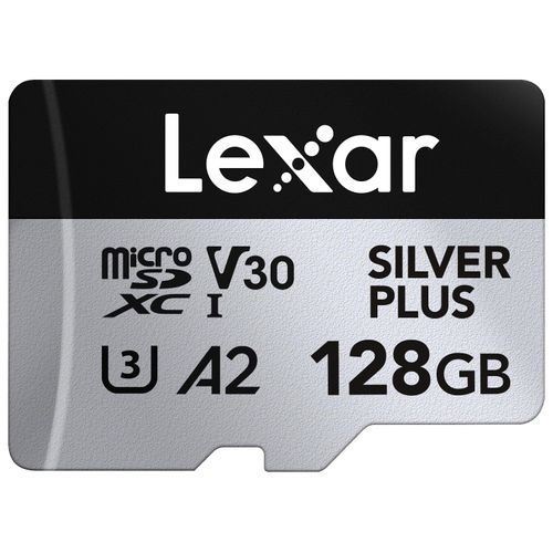 Lexar Silver Plus 128GB Micro SD Card up to 205 MB/s, MicroSDXC UHS-I Flash Memory Card with Adapter, C10, U3, A2, V30, Full HD, 4K UHD, High Speed TF Card for Drone, Action Camera, Handheld Consoles