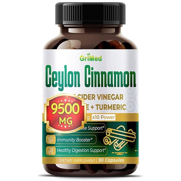 GriMed Ceylon Cinnamon 9500mg Apple Cider Vinegar Berberine Digestion Turmeric Glucose Wellness 90 Count 1 Pack