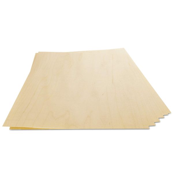 WoodPress® Real Birch Wood Veneer - Pack of 6 Sheets - A4 Size (apx. 21cm x 29cm) - Veneer for Marquetry, Model Making & Furniture Repair