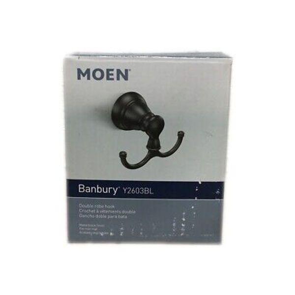 MOEN Banbury Round Bathroom Double Robe Hook in Matte Black Y2603BL