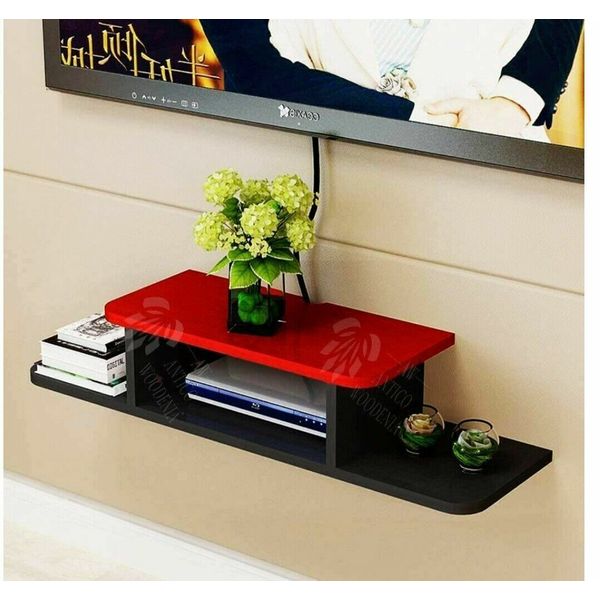 Wall Shelf For Set Top Box/Set Top Box Holder/Wood Floating Shelf (Red & Black)