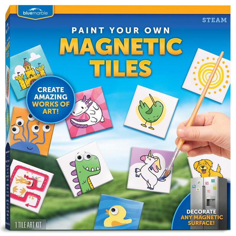 Blue Marble Magnetic Tile Art Craft Kit - Paint Your Own Magnetic Mini Tiles, Includes 10 Tiles ...