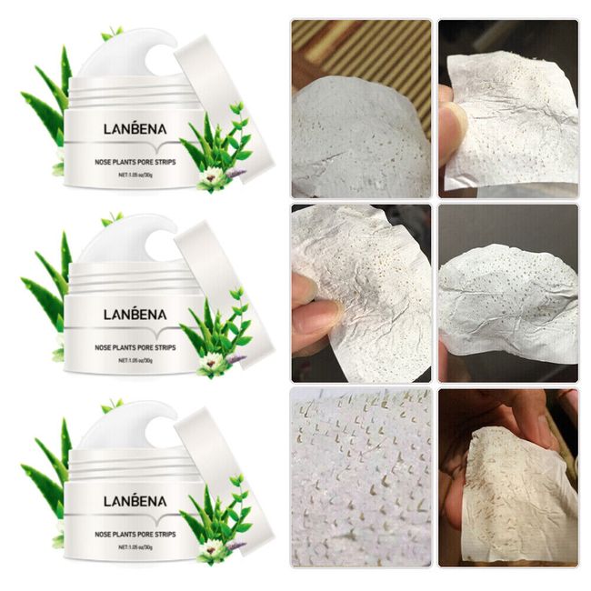 3set LANBENA Blackhead Remover Cream Facial Nose Plant Pore Strips Acne Peel Off