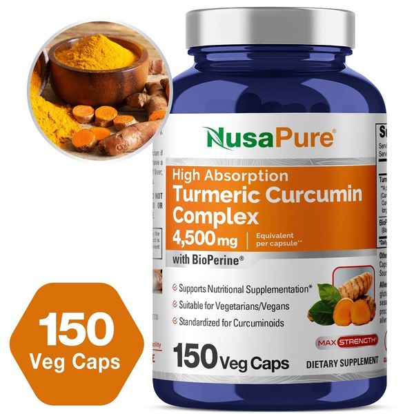 Turmeric Curcumin Complex  4,500 mg Per Capsule, with Black Pepper.