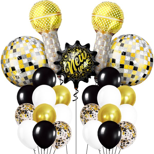 KatchOn, Disco Happy New Year Balloons - Pack of 37 | Happy New Year Decorations 2025 | New Years Eve Party Supplies 2025 for NYE Decorations 2025 | Disco Ball Balloons for New Years Party Decorations