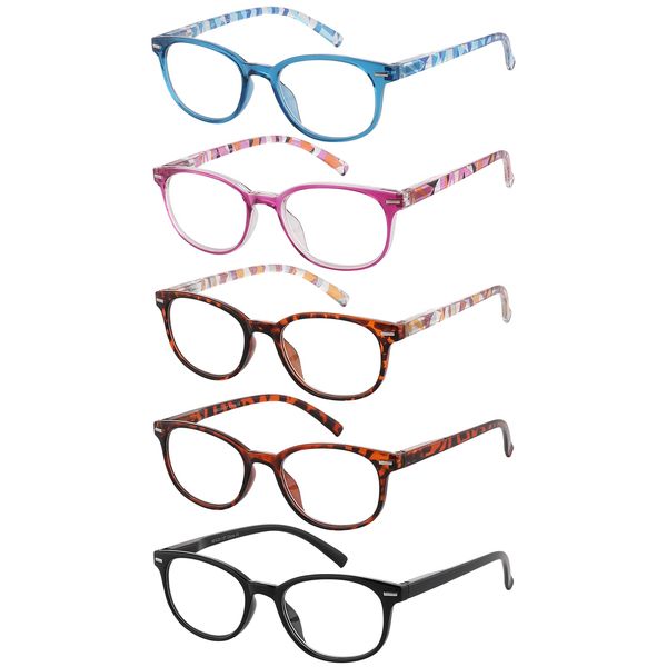 EFE Reading Glasses Readers for Women Ladies 1.75 Lightweight Full Frame Spring Hinge Eyeglasses 5 Pack (Mix Color, 1.75)