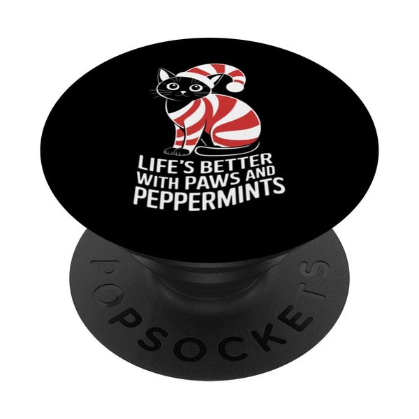 Festive Cat with Peppermint Stripes Design PopSockets Adhesive PopGrip