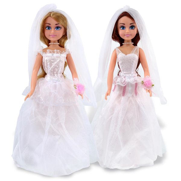 Mozlly Bride Dolls for Girls - Blond Hair Magical Princess Bride Doll Playset for Girls and Boys, White Wedding Dress Toy Doll Playsets for Magical Bride Wedding Pretend Play Dress Up Toy - Set of 2