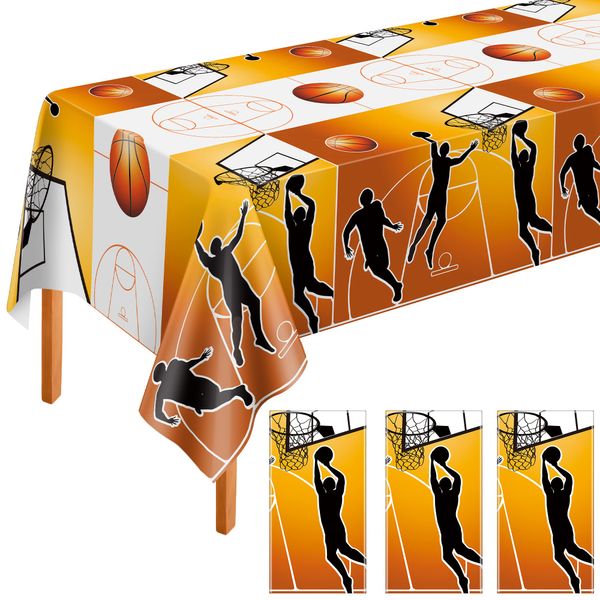 durony 3 Pieces Basketball Tablecloth Disposable Basketball Table Cover Plastic Rectangular Tablecloth for Basketball Party Sports Theme Birthday Party Supplies Decorations, 108 x 54 Inches