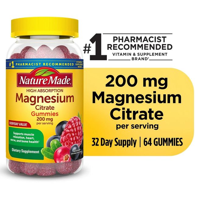 Nature Made High Absorption Magnesium Citrate 200mg Per Serving Gummies 64 Count